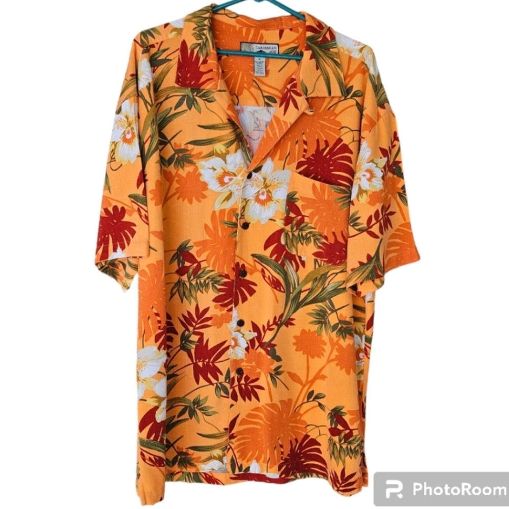 Carabbien Joe Tropical Orange Floral Men's Shirt